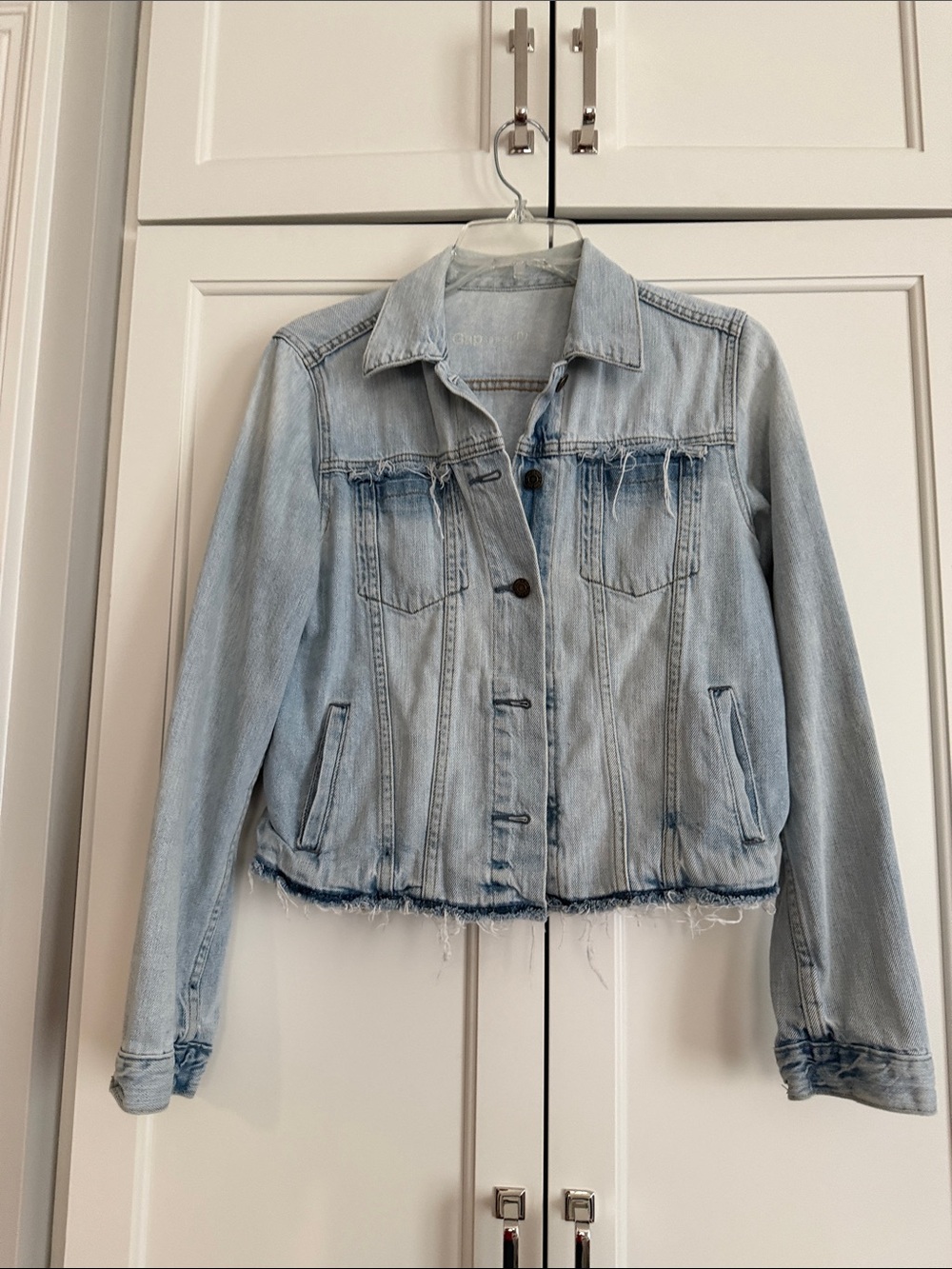 GAP Light Blue Denim Jacket with Frayed Hem